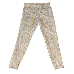 Gold White snake skin look 2 pockets stretch legging pants XL